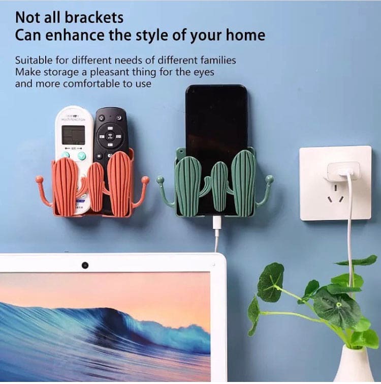 Wall Mounted Self Adhesive Cactus Shaped Charger Phone Bracket Holder, Wall Mounted Remote Control Storage Box, Mobile Phone Charging Stand Wall Mounted Self Adhesive Cactus Shaped Charger Phone Bracket Holder, Wall Mounted Remote Control Storage Box, Mobile Phone Charging Stand